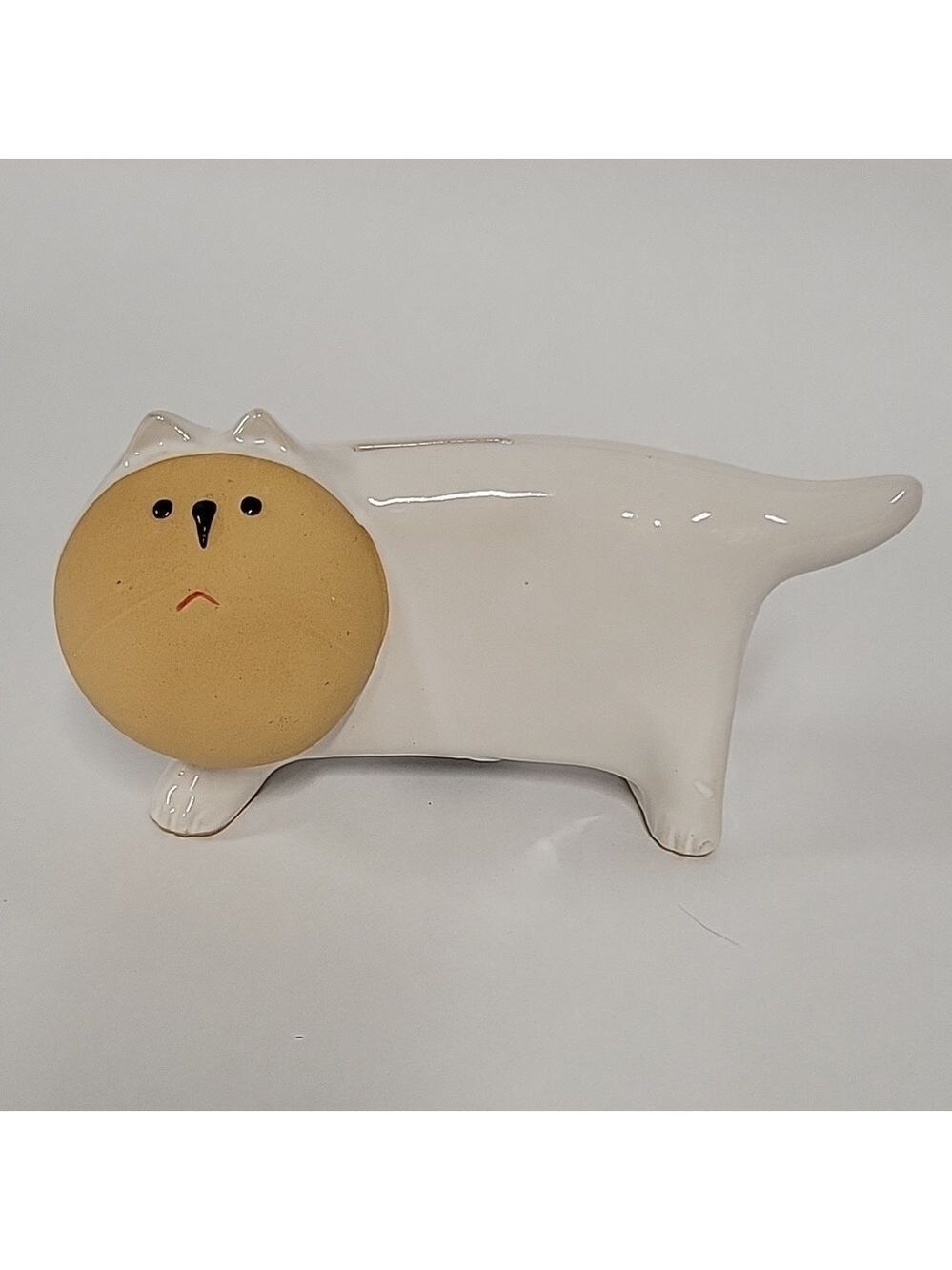 Vintage 60's Japan Mid-Century Modern White Stoneware Cat Bank